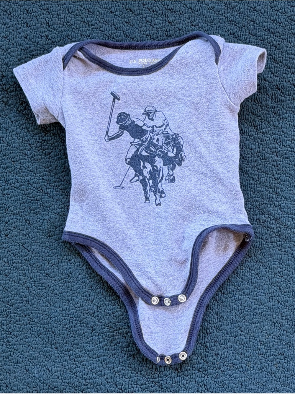 U.S. Polo Assn. Heather Blue Bodysuit with Navy Trim and Polo Graphic